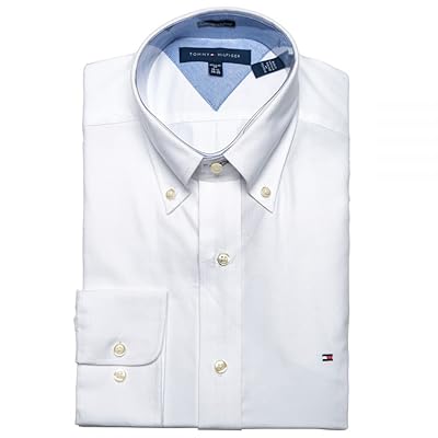 sport fit dress shirts Comfort Stretch Non-Iron Stripe Dress Shirt With Contrast Trim - White/navy main image 1