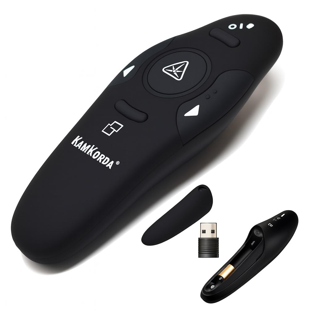 KamKorda Presentation Clicker, Clicker for PowerPoint, Board Clicker, Presentation Pointer, for Teachers, University, College Lectures - Black