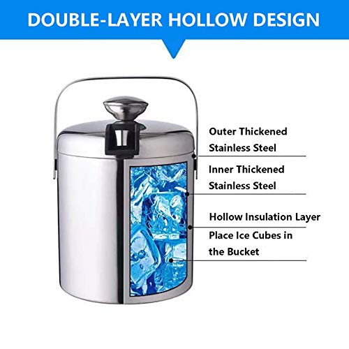 Small Ice Bucket [1.3 Liter],Stainless Steel Ice Bucket with Lid and