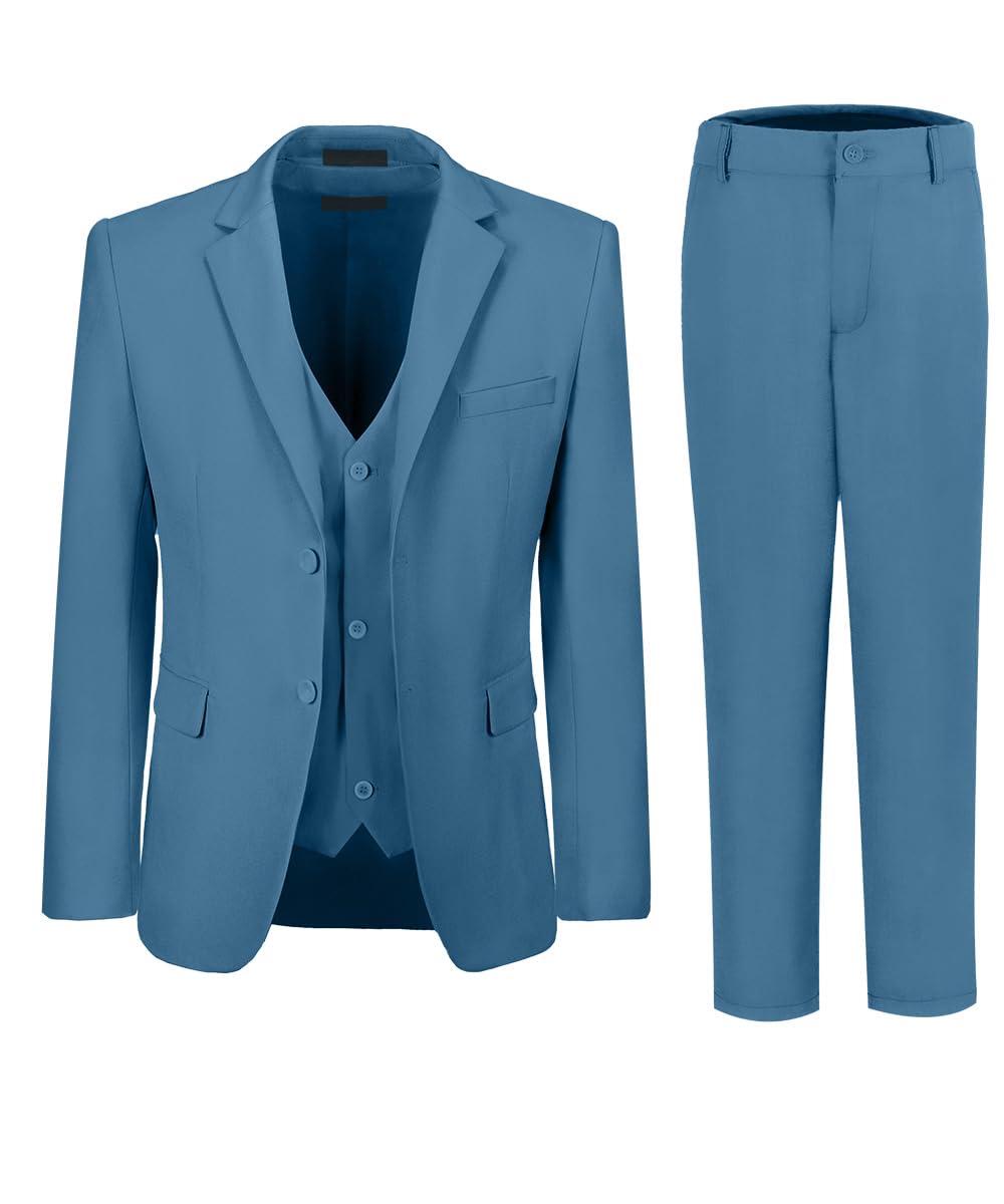 Photo 1 of Boys Formal Suits 3 Piece Slim Fit Suit Dress Clothes Ring Bearer Outfit Suits for Boy Size 14 Grey Blue