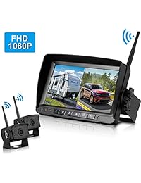 FHD 1080P Digital Wireless Dual Backup Camera 7'' Monitor Kit Split Screen for Trailer RV Truck Camper Rear Side Front View Camera Night Vision IP69K Waterproof Driving Reversing Use