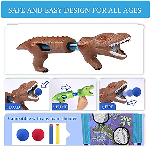 SZJJX Shooting Games Dinosaur Kids Toys for 5 6 7 8 9 10+ Year Old Boys Girls,2 Foam Ball Popper Air Guns,Standing Shooting Target, 20 Foam Balls & Bullets, Ideal Gift - Compatible with Nerf Toy Guns