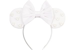bianbaistar White Velvet Mouse Ear Headband with Pearl Accents - Elegant & Sweet Accessory for Parties, Theme Parks & Festive Gatherings