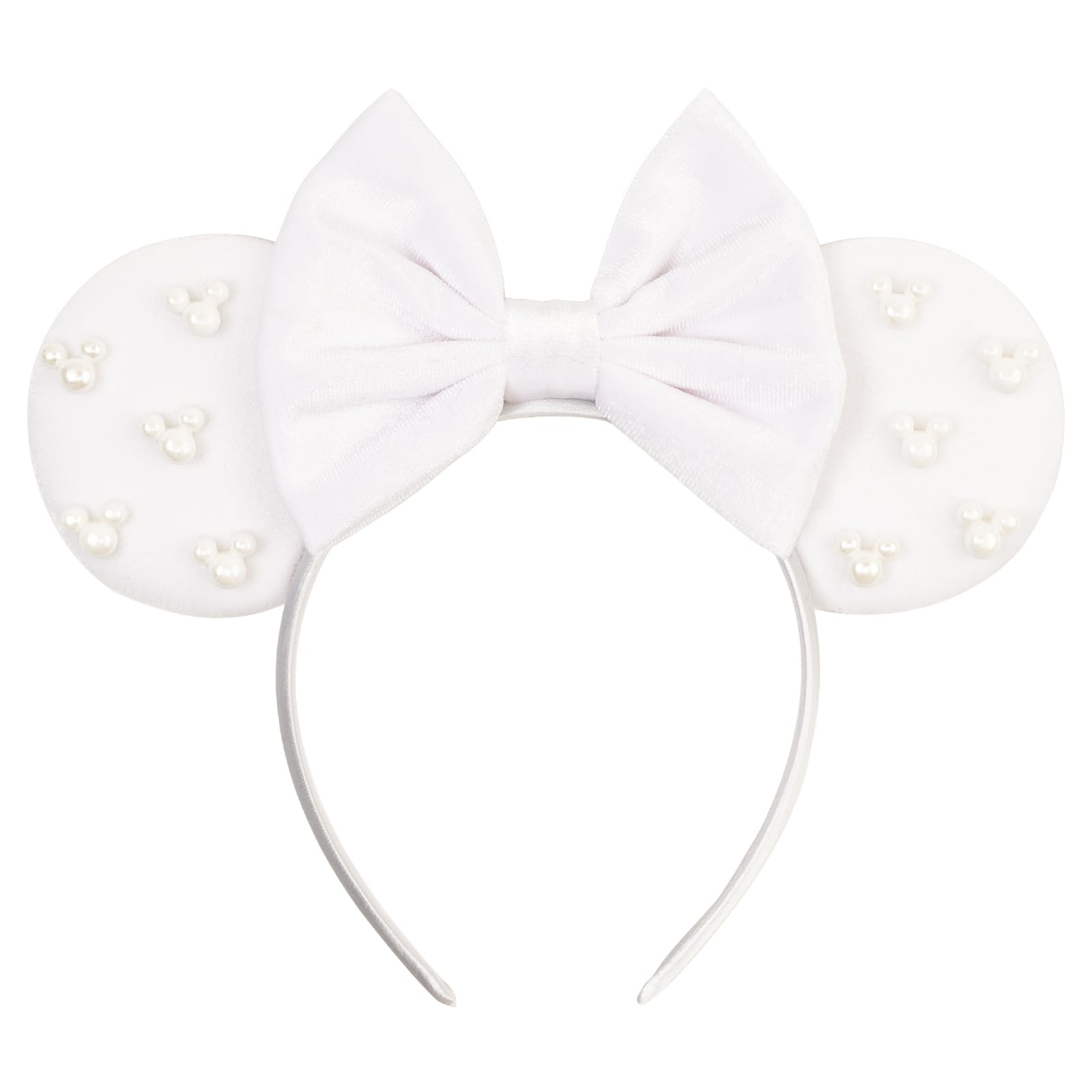 Photo 1 of bianbaistar White Velvet Mouse Ear Headband with Pearl Accents - Elegant & Sweet Accessory for Parties, Theme Parks & Festive Gatherings