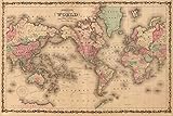 Map Of The World Mercators Projection A J Johnson 1860 Vintage Historical Cartographic Print Poster 18x12