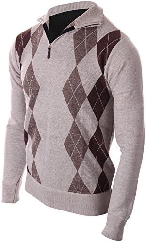 Enimay Men's Fashion Business Casual Long Sleeve Half Zip Argyle Pull Over 95-MFN-4 Large