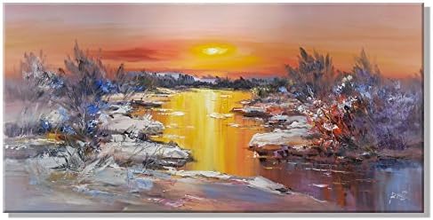 Modern Canvas Art Sunset Swamp and Tree Nature Scene Landscape Painting Print Giclee Artwork Wall Art for Home Living Room Decor (16x32inch)