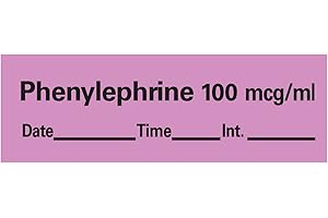 PDC Healthcare AN-81D100 "Phenylephrine 100 Mcg/mL" Removable Anesthesia Tape with Date, Time and Initial, 1" Core, 1/2" Width, 500" Length, Violet