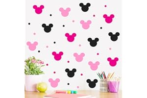 AI PARTY Cute Mouse Wall Decals Children's Cartoon Bedroom Background Wall Decoration Self-Adhesive PVC Pink Mouse Wall Stickers for Girls Pink, Black, Rose