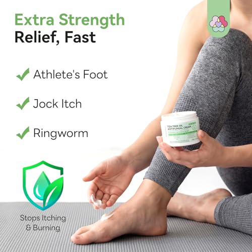 SAVILAND Antifungal Cream FSA-HSA Max Strength: 25% Undecylenic Acid Anti Fungal Cream for Skin Athletes Foot Jock Itch Ringworm Foot Fungus Treatment Comfort with Tea Tree & Oregano Oil 4.23 oz