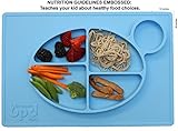 ChooseMyPlate - all-in-one Silicone Placemat with cup holder and nutritional guidelines for babies, toddlers, and kids - BPA free non-slip food divider dinnerware for kids - Color: (Blue)