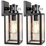 Amazon Com Motion Sensor Outdoor Wall Lantern Dusk To Dawn Photocell Exterior Light Fixture Wall Mount Premium Alloy Clear Glass Matte Black Wall Sconce For Porch Doorway Garage E26 Socket Motion Activated Home