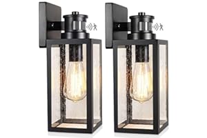 LAKUMU 2-Pack Motion Sensor Outdoor Wall Lanterns, Upgrade Dusk to Dawn Sconce, Waterproof Porch Light Fixtures Wall Mount with Seeded Glass for Entryway Doorway Garage, E26 Socket, PIR Motion Activated