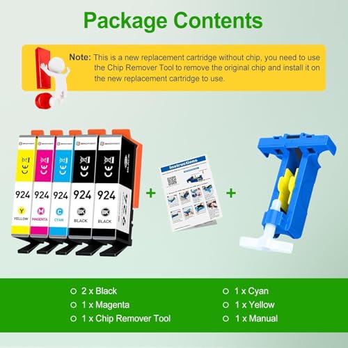 SINOPRINT 5 Pack 924 Cartouches d'encre pour HP 924 Multipack Compatibles avec HP OfficeJet Pro 8122e 8124e 8130e 8120e 8120 8132e 8125e 8135e 8138e 8139e 8122 8123 8125 8128 8133(Pas de Puce)