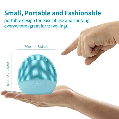 Mini Silicone Facial Cleansing Brush - FEITA Waterproof Silicon Face Cleaner and Electric Masager System for All Skin Types (Blue)