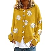 utcoco Women's Oversized Cropped Cardigan Sweaters Vintage Artistic Floral Print Cable Knit Sweater Outwear
