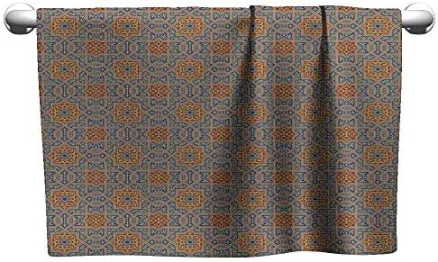 hocmbk Moroccan Boys Towel Traditional Arabic Design Tile with Geometric Floral Motifs Curly Details W11.8xL27.5 Blue Sepia Redwood