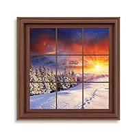 Framed Canvas Wall Art Xmas Window Canvas Prints Home Artwork Decoration for Living Room,Bedroom - 16x16 inches