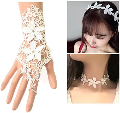 Gothic Lolita Bracelet Bridal Wedding Venetian Retro Lace Bracelet With Ring Slave Masquerade Dress for Girlfriend Gift, 2pcs
