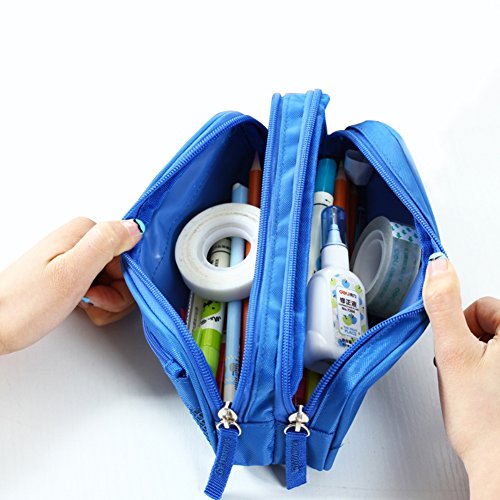 Pencil Case For Boys Girls,izBuy Canvas Pencil Pouch Portable Stylish Pen Cases Nylon Liner Pencil Bag Carrier, Medium Size,Zippered,3074 (Blue)