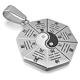 INBLUE Men's Stainless Steel Pendant Necklace Silver Tone Black White Yin Yang -With 23 Inch Chain