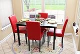 5 PC Red Leather 4 Person Table and Chairs red Dining Dinette - Red Parson Chair ()