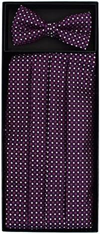 Men's Formal Geometric Matching Cummerbund and Pre-Tied Bow Tie Wedding Set (Purple)