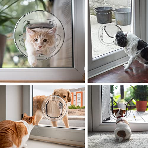 4-Way Flap Cat Door - Small Pet Door with Brush and Magnetic Control for Small Dogs, Puppy