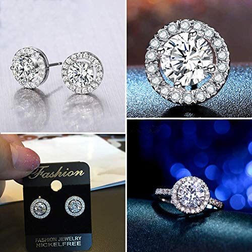 Y&M Bridal Austrian Crystal Necklace Earrings Bracelet 8 Size Ring 4pcs Jewelry Sets Gifts Fit with Weddding Dress