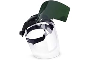 Sellstrom DP4 Face Shield - Lightweight Mask with High Impact Crown & Ratchet Headgear for Work, Grinding, Plasma/Flame Cutting - ANSI Z87.1 - Clear Anti Fog Polycarbonate Window - UV/IR Flip Up Visor