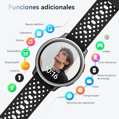 Men's Smart Watch 1.27 Inch Smartwatch Woman Round 2 Straps, Sleep Monitor Health and Fitness Functions 120+ Sports Modes 3ATM Waterproof for iPhone/Samsung/Android NBlack