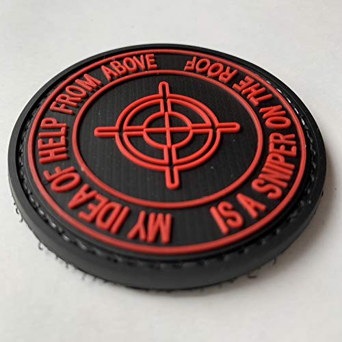 uuKen Red Rubber Tactical Morale Patch 2.37 inch - My Idea of Help from Above is A Sniper On The Roof Hook Backing for Military Uniform Backpacks Jackets Vests (Red) - Thumbnail 2