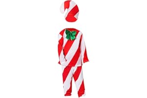 Candy Cane Costume Kids Gift Boys Christmas Cosplay Outfit Pants Hat Full Set Suit