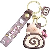 CazDopaM Girls Women Beautiful Lovely Cute Holding Cake Roll Roast Cat Keychain Key Ring Key Chain Gift for lovers