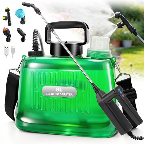 SideKing 8L Electric Sprayer Garden Sprayer 3 Speed Adjustable Handle 4 Nozzles Telescopic Lance Battery Sprayer for Weeding Lawn Driveway - Transparent Green