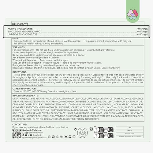SAVILAND Antifungal Cream FSA-HSA Max Strength: 25% Undecylenic Acid Anti Fungal Cream for Skin Athletes Foot Jock Itch Ringworm Foot Fungus Treatment Comfort with Tea Tree & Oregano Oil 4.23 oz