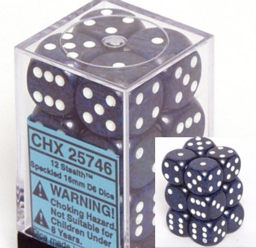 Chessex Dice d6 Sets: Stealth Speckled - 16mm Six Sided Die (12) Block of Dice