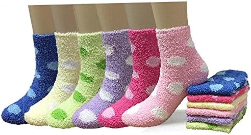 New 6 Pairs Women's Multi Color Soft Cozy Fuzzy Slipper Warm Socks Size 9-11 (Polka Dot)