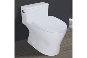 WinZo Modern One-Piece Toilet Elongated Comfortable Seat Height High Efficiency Left-Hand Trip Lever 3" Side Single Flush 1.28 GPF Soft Closing Seat White (5024T)