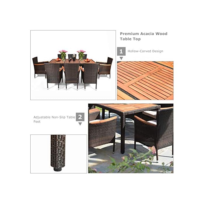 Tangkula 9 Piece Outdoor Dining Set, Garden Patio Wicker Set w/Cushions