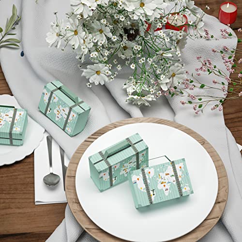 JOHOUSE Mini Suitcase Favor Box, 50PCS World Map Candy Boxes Wedding Candy Box with Tag and Burlap Twine for Wedding Party Bridal Shower