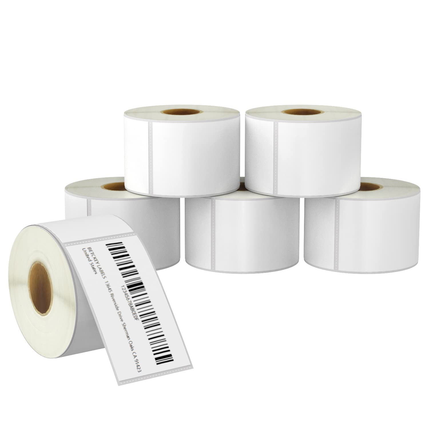 BETCKEY - 57mm x 102mm(2.25 in x 4 in) Multipurpose & Shipping Thermal Labels, 350 Perforated Stickers per Roll Compatible with Zebra & More Printers [6 Roll/2100 Labels]