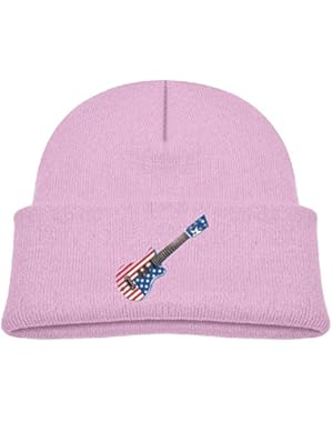 Kids Humor USA Flag Guitar Pattern Casual Flexible Winter Knit Hats/Ski Cap/Beanie/Skully Hat Cap