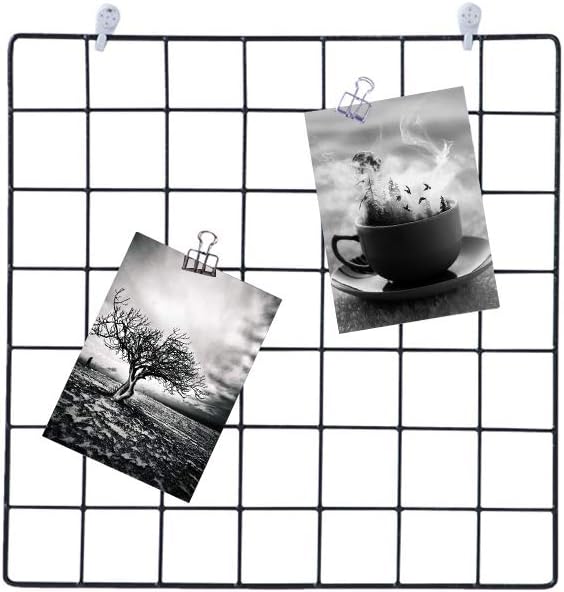 Lovt Grid Wall Panel, Photo Wall Display, Metal Mesh Wall Decor, Painted Wire Photograph Grid Wall Hanging Picture Multifunctional Photo Hanging Display Wall Storage Organizer(4pcs,Black)
