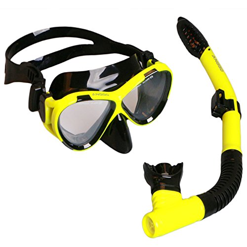 Snorkel Set , ANGGO Adults Recreation Anti-fog Film Diving Mask Snorkel Set , Tempered Glass Diving Mask and Dry Top Snorkel for Swimming and Diving