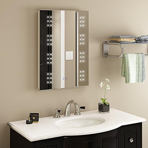 WEIBO Bathroom Mirror, LED Illuminated Bathroom Mirror with Demister & IR Sensor & Clock & Shaver Socket, White, 500mm(W) x 700mm(H)