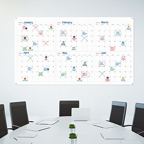 Large Dry Erase Wall Calendar - 44" x 25" - 2018 Jumbo 6 Month Task Organizer - Giant Erasable Oversized Planner for Home Office Business Class Room Dorm - Annual Quarter Yearly Undated Project Plan