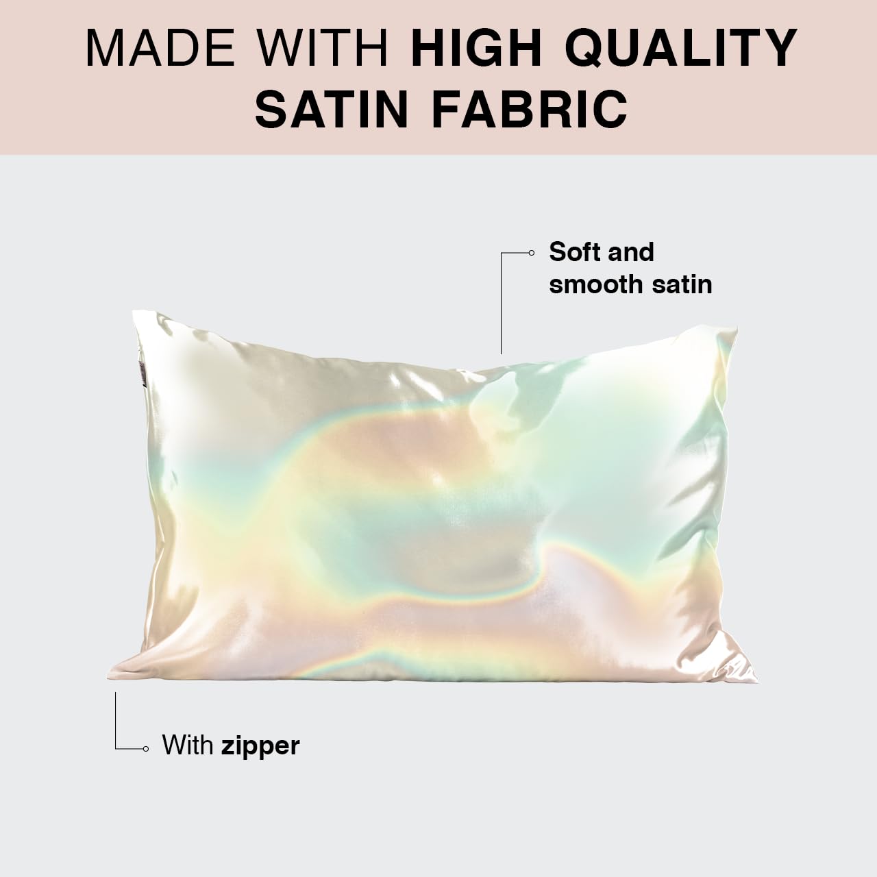 Kitsch Satin Pillowcase with Zipper for Hair & Skin - Softer Than Silk, Machine Washable, Wrinkle-Free - Queen/Standard (19x26) with Satin Scrunchie No-Damage Silk Hair Tie, Valentines Gift - Aura - Image 2