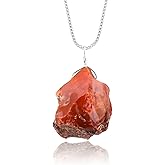 Natural Raw Mexican Fire Opal Stone Rough Crystal Gemstone Dainty Women Pendant Necklace, Chakra Healing Crystals, Birthstone, Silver Plated Chain 18 inch