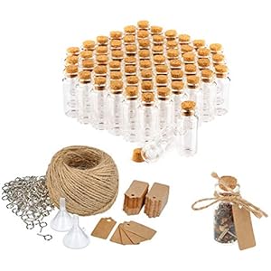 COM-FOUR® 60x glazen flessen, met accessoires om te labelen en op te hangen, voor bruiloften of verjaardagen, voor thee…